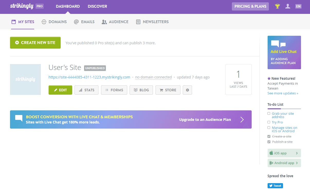 Strikingly Dashboard Strikingly Dashboard